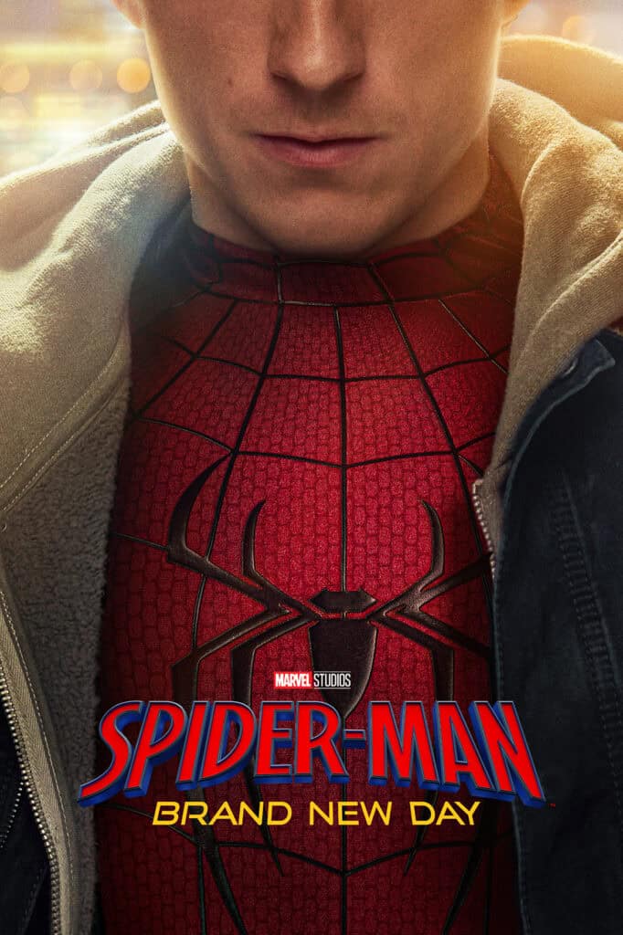 Brand New Day Poster Spider-Man im Kostüm mit Jacke, Nahaufnahme, Marvel Film.